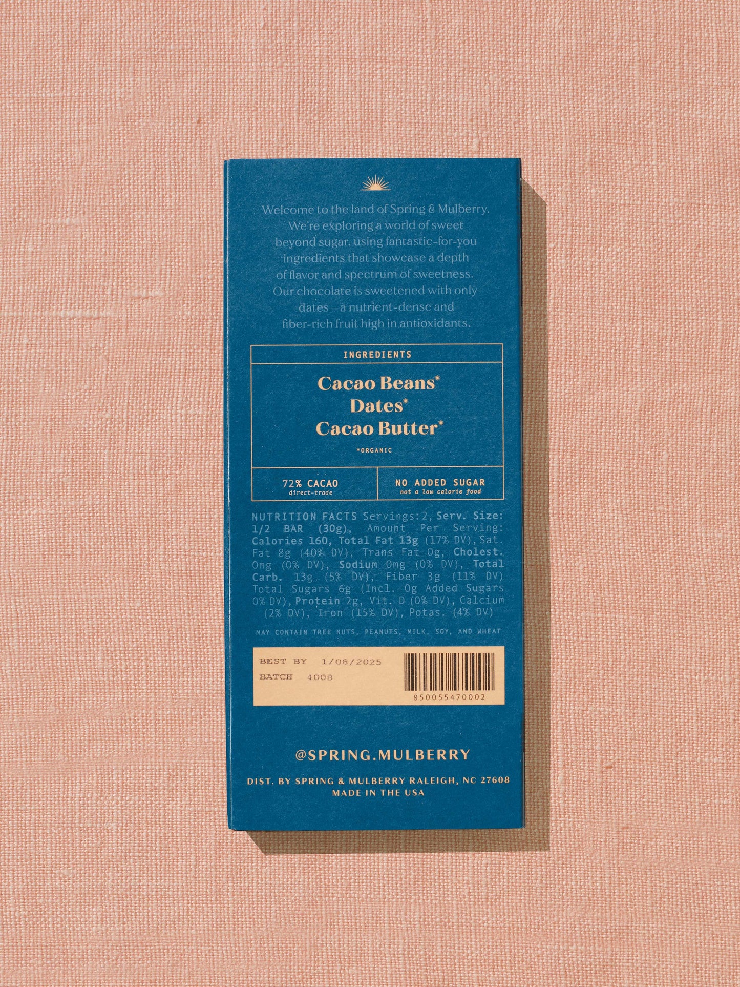 Spring & Mulberry - Pure Dark Date-Sweetened Dark Chocolate