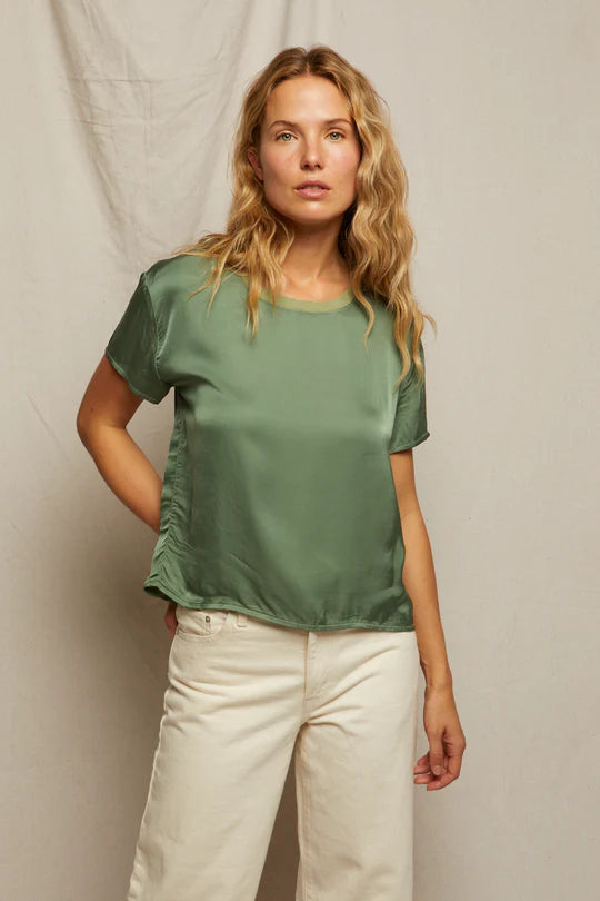 Perfect White Tee - Delphine Satin Crewneck Tee