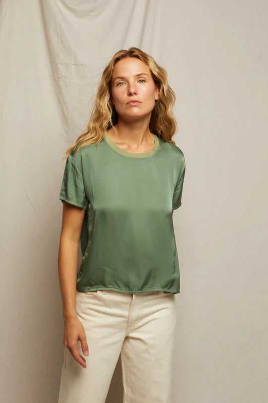 Perfect White Tee - Delphine Satin Crewneck Tee